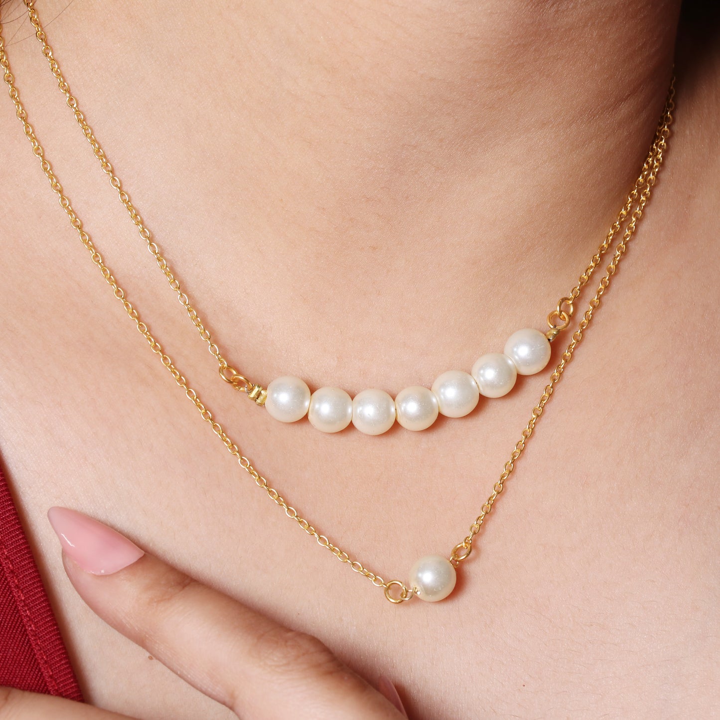 Layered Seven-Pearl & Single-Pearl Necklace