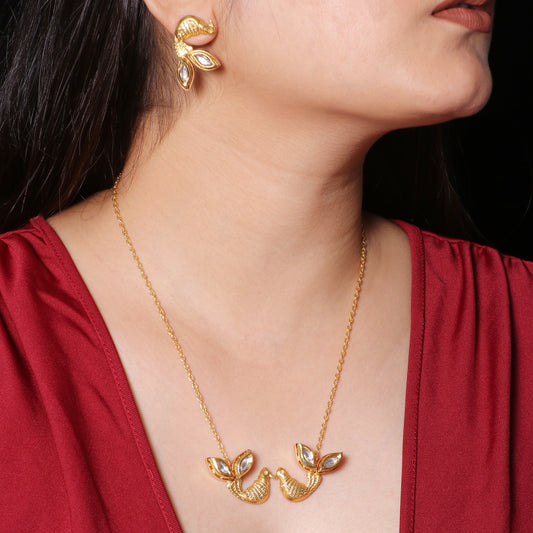 Lovebirds & Crystal Leaf Necklace