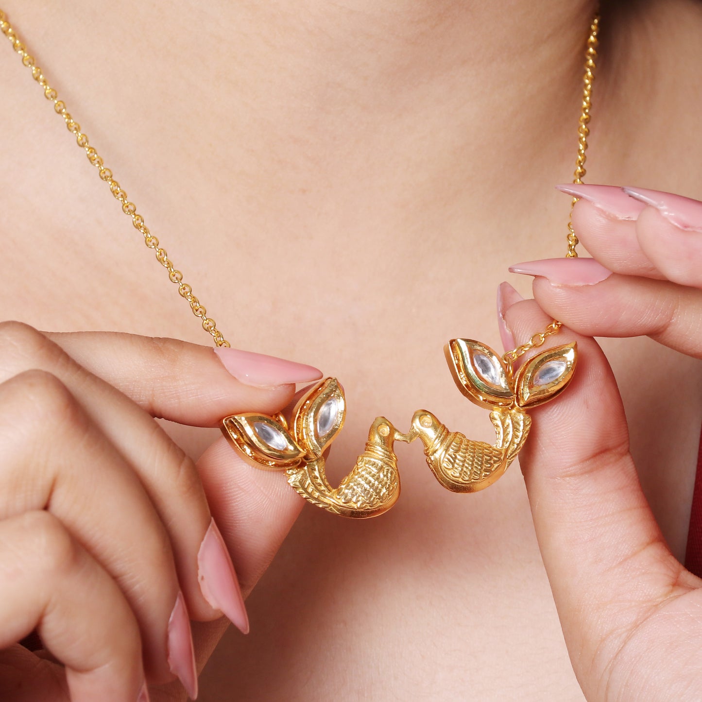 Lovebirds & Crystal Leaf Necklace