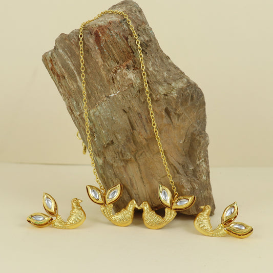 Lovebirds & Crystal Leaf Necklace
